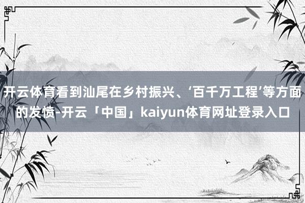 开云体育看到汕尾在乡村振兴、‘百千万工程’等方面的发愤-开云